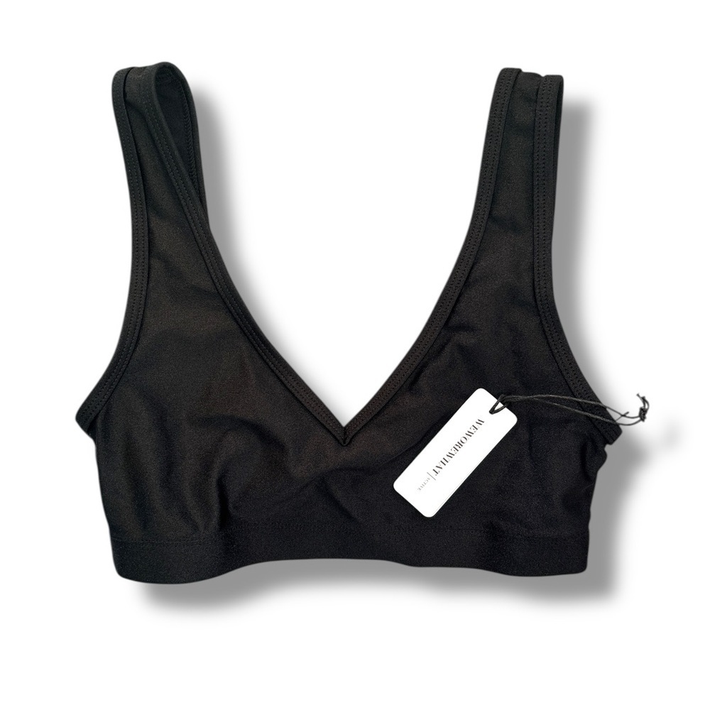 WeWoreWhat Black V-Neck Metallic Nylon Sport Bra Size XSmall